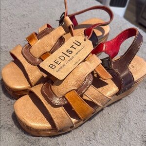 BED|STU Tan and Brown Leather Sandals with Multi-Strap Design